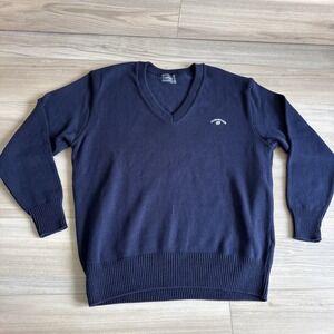 Vintage Vantage Dean Witter V Neck‎ Sweater Mens Sz L Navy Made In USA Cotton